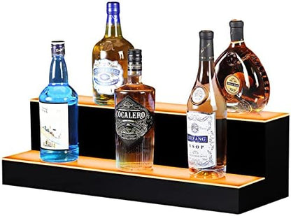  LED Lighted Liquor Bottle Display Shelf 16 Inch 2 Step Illuminated Bottle Shelf 2 Tier Home Bar Drinks Commercial Lighting Shelves With Remote Control (2 Tier, 16 Inch)