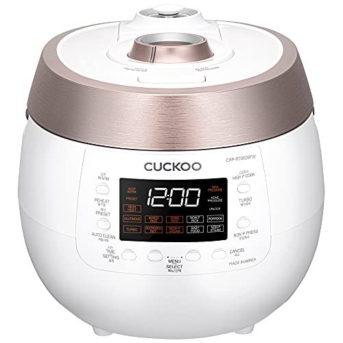  Uckoo CRP-RT0609FW 6 Cup Twin Pressure Plate Rice Cooker & Warmer With High Heat, GABA, Mixed, Scorched, Turbo, Porridge, Baby Food, Steam (Hi/NonPress.) And More, Made In Korea (White)
