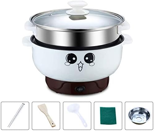  110V Electric Skillet With Lid 4-in-1 Multifunction Non-Stick Stainless Steel Electric Hot Pot Noodles Rice Cooker Steamed Egg Soup Pot Mini Heating Pan Cooking Fried