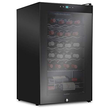  24 Bottle Compressor Wine Cooler Refrigerator W/Lock | Large Freestanding Wine Cellar For Red, White, Champagne Or Sparkling Wine | 41f-64f Digital Temperature Control Fridge Glass Door Black