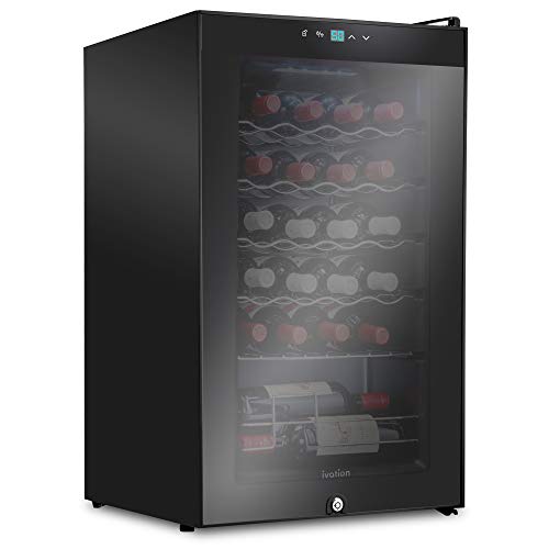  24 Bottle Compressor Wine Cooler Refrigerator W/Lock | Large Freestanding Wine Cellar For Red, White, Champagne Or Sparkling Wine | 41f-64f Digital Temperature Control Fridge Glass Door Black