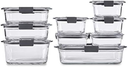 Rubbermaid 8-Piece Brilliance Glass Food Storage Containers With Lids For Lunch, Meal Prep, And Leftovers, Dishwasher And Oven Safe, Clear/Grey