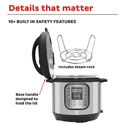  Duo 7-in-1 Electric Pressure Cooker, Slow Cooker, Rice Cooker, Steamer, Sauté, Yogurt Maker, Warmer & Sterilizer, Includes Free App With Over 1900 Recipes, Stainless Steel, 6 Quart