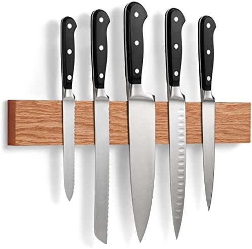 Magnetic Knife Holder For Wall With Extra Strong Magnet - 16 Inch - Knife Magnetic Strip In Bamboo For Knives, Utensils And Tools