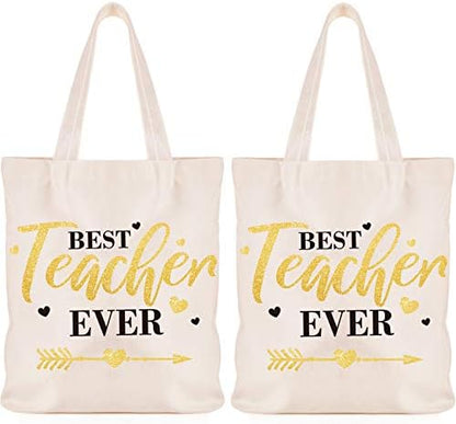  Frienda 2 Pcs Teacher Tote Bags Canvas Teacher Appreciation Bags For Women Reusable Teacher Gift Bag For School Supplies
