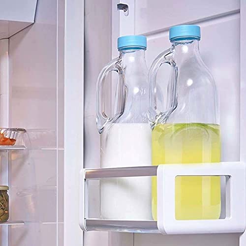  2 Pc 47oz Clear Glass Milk Bottles Glass Pitcher With Handle And Lids - Airtight Milk Container For Refrigerator Jug Water Juice Heavy Milk Bottle Liquid Containers For Kitchen