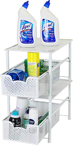  Tackable Under Sink Cabinet Sliding Basket Organizer Drawer, White