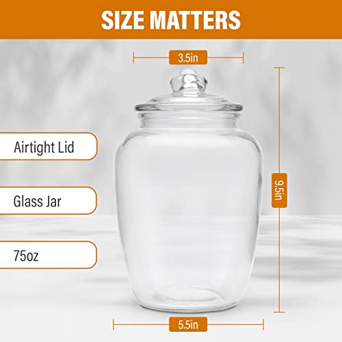  Glass Jars With Airtight Lid - Set Of 2 Large Apothecary Jar - 2 Pc Glass Jar Set – Canisters Sets For The Kitchen For Cookies, Flour, Sugar, Rice - Holds 75oz 9.5 X 5.5-inch