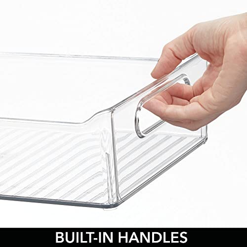  MDesign Small Plastic Kitchen Storage Container Bins With Handles -Organization In Pantry, Cabinet, Refrigerator Or Freezer Shelves - Food Organizer For Fruit, Yogurt, Squeeze Pouches - Clear