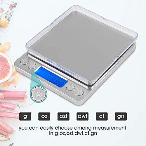  Gram Scale, Mafiti Kitchen Scale Digital Weight Mini Grams Jewelry Scale 3000gx0.5g With LCD Display Stainless Steel For Cooking Baking Jewelry Weight Postal (Battery No Include) 1Pack (Silver)