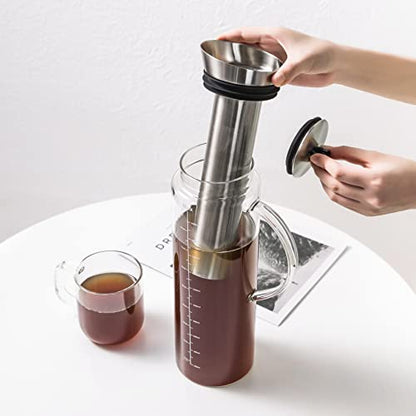  Cold Brew Coffee Iced Tea Maker & Fruit Pitcher - Large Capacity 68 Ounces - With Durable Glass Carafe/Fine Mesh Steel Infuser/Airtight Lid