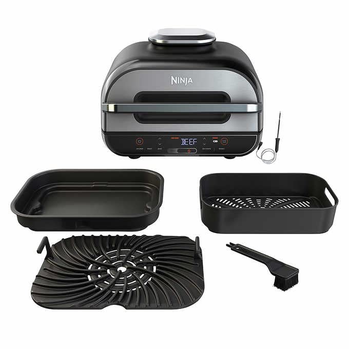  Ninja FG551/BG550 Foodi Smart XL 6-in-1 Indoor Grill With 4-Quart Air Fryer Roast Bake Dehydrate Broil And Leave-in Thermometer, With Extra Large Capacity, And A Stainless Steel Finish (Renewed),