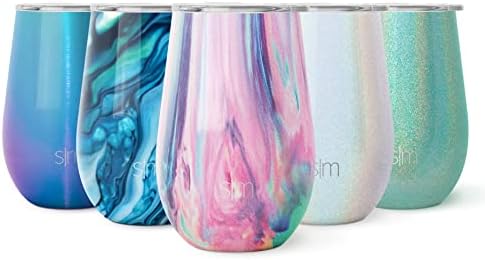  Wine Tumbler With Lid | Cute Stemless Glass Cup With Press-In Lid | Insulated Stainless Steel Coffee Mug | Gifts For Women Men Him Her | Spirit Collection | 12oz | Ocean Quartz