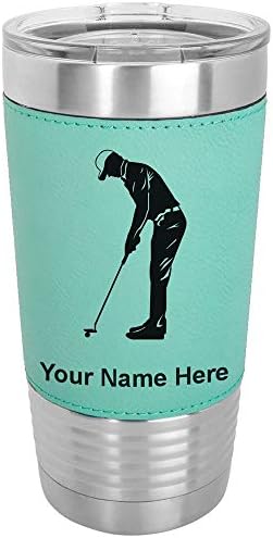  20oz Vacuum Insulated Tumbler Mug, Golfer Putting, Personalized Engraving Included (Faux Leather, Rustic)