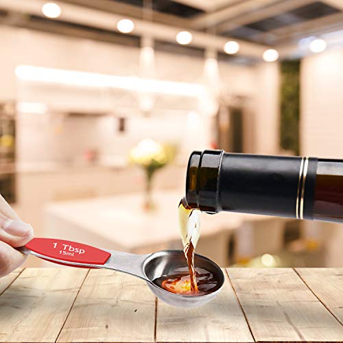  Magnetic Measuring Spoons Set - Wildone Stainless Steel Double Sided Measuring Spoons Set Of 7, For Dry And Liquid Ingredients, Including 6 Heavy Duty Nesting Spoons, 1 Leveler, Fits In Spice Jar