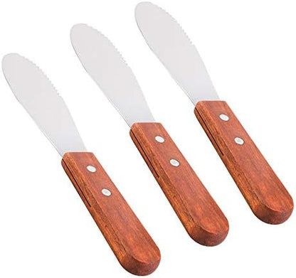  (3 Pack) 7-Inches Sandwich Spreader, Wide Stainless Steel 3 1/2" Long Blade With Wooden Handle Butter Spreader, Jam, Cream Cheese, Condiment Spreader