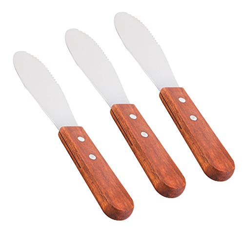  (3 Pack) 7-Inches Sandwich Spreader, Wide Stainless Steel 3 1/2" Long Blade With Wooden Handle Butter Spreader, Jam, Cream Cheese, Condiment Spreader