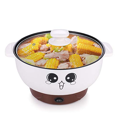  4-in-1 Multifunction Electric Cooker Skillet Wok Electric Hot Pot For Cook Rice Fried Noodles Stew Soup Steamed Fish Boiled Egg Small Non-stick With Lid (2.3L, Without Steamer)