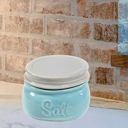  Mason Salt Cellar - Ceramic Salt Cellar With Lid - Rustic Farmhouse Decor By Sparrow Decor (Blue)