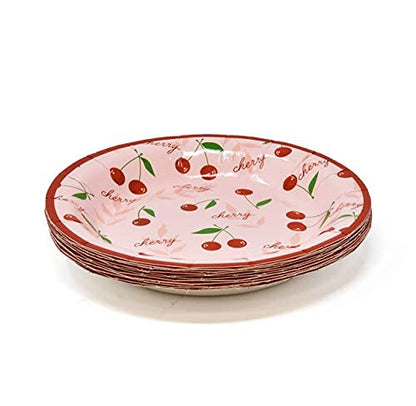  Cherry Fruit Party Supplies Tableware Set Includes 24 9" Paper Plates 24 7" Plate 24 9 Oz Cups 50 Lunch Napkins For Cherries Blossom Summer Tropical Picnics Disposable Baby Shower Birthday Dinnerware