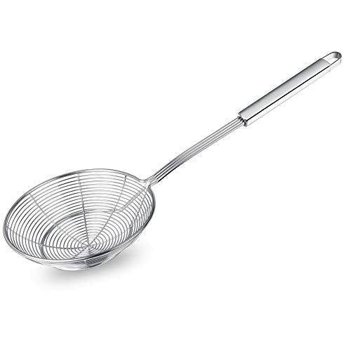  Pider Strainer Skimmer, Swify Stainless Steel Asian Strainer Ladle Frying Spoon With Handle For Kitchen Deep Fryer, Pasta, Spaghetti, Noodle, 5.5 Inch