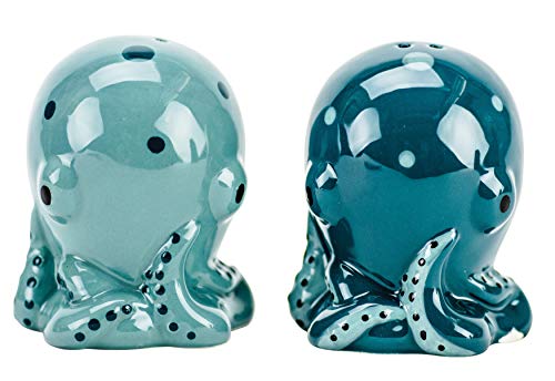  Octopus Salt & Pepper Shakers, 2-Piece Set, Blue/Teal