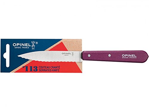 Opinel Adult Kitchen Knife No. 113 Rust Free Sandvik Steel, Sägezahnung, Beechwood Handle Chef's Knife, Violet Multi, One Size