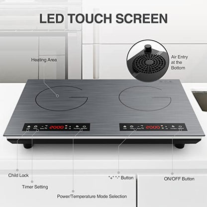  Induction Cooktop With 2 Burners, 9 Heating Level, Induction Cooktops 2 Burner With Child Safety Lock & Timer, Sensor Touch Control, 110~120V