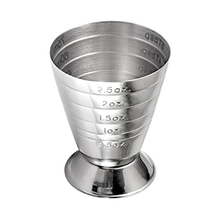  Measuring Cup Cocktail Jigger Stainless Steel Cup For Liquid Or Dry Mini Espresso Shot Glass Up To 2.5oz, 5Tbsp, 75ml, Silver