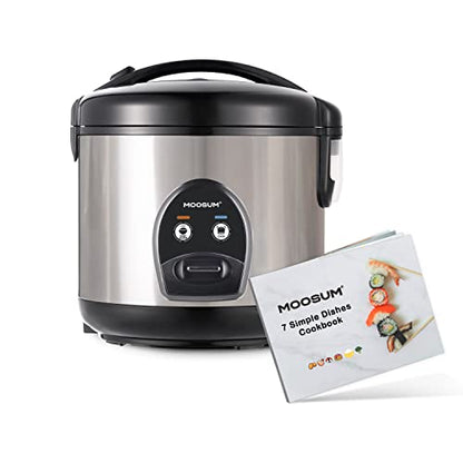  OOSUM Electric Rice Cooker With One Touch For Asian Japanese Sushi Rice, 5-cup Uncooked/10-cup Cooked, Fast&Convenient Cooker With Steamer, Stainless Steel Housing And Auto Warmer