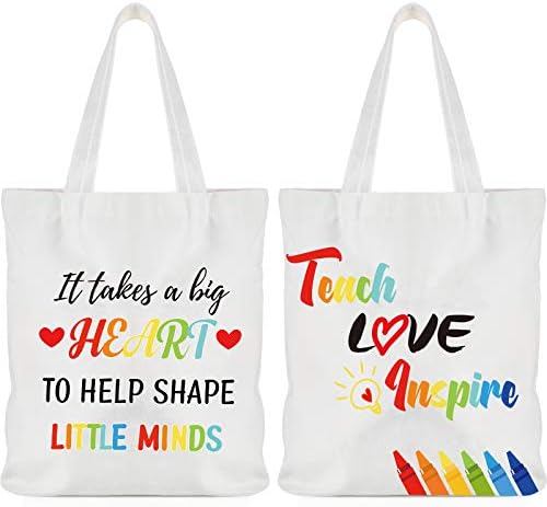  Frienda 2 Pcs Teacher Tote Bags Canvas Teacher Appreciation Bags For Women Reusable Teacher Gift Bag For School Supplies