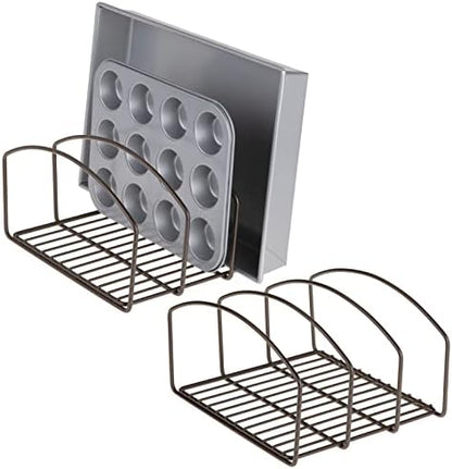  MDesign Steel Cookware Holder, Storage Organizer Rack With Three Slots For Kitchen Cabinet, Pantry, Holds Pans, Pots, Lids, Cookie Sheets, Cutting Boards - Concerto Collection - Bronze