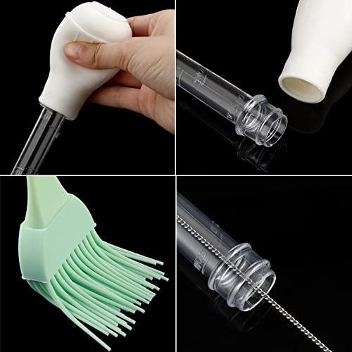  Nylon Heat-resistant Turkey Baster Cooking Set Includes Meat Baster, 1 Silicone Basting Brush And 2 Cleaning Brush For BBQ Grill Baking Kitchen Cooking (Black White, 5 Pieces)