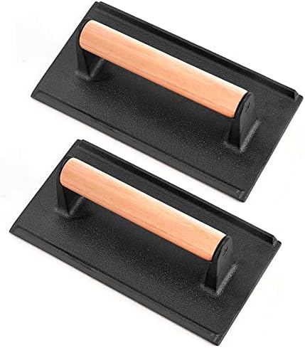  Cast Iron Burger Press, 7 Inch Round Heavy Duty Bacon Meat Steak Grill Press With Wooden Handle, Heat Proof, Rust Resistance, Griddle Accessorie Burger Smasher For BBQ Flat Top Teppanyaki
