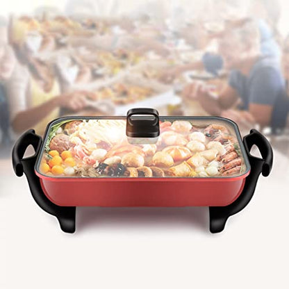  Family Size Rapid Heat Electric Skillet, Electric Ceramic Titanium Skillet, Easy To Clean, Non-stick Electric Skillet With Glass Vented Lid, Red
