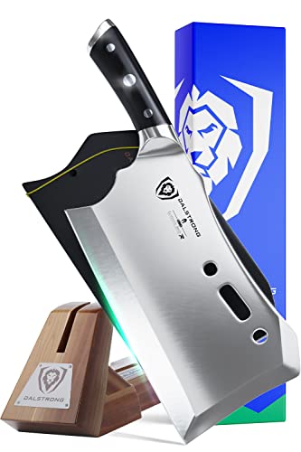  Obliterator Meat Cleaver - 9 Inch - Gladiator Series R - Wood Stand And Sheath - Razor Sharp Massive Heavy Duty - 3lbs 6mm Thickness - 7CR17MOV Steel Kitchen - G10 Handle - NSF Certified