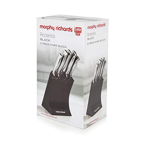 Morphy Richards Accents Knife Block, Satin, Stainless Steel Finish, 5 Piece, Std, Translucent Black