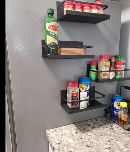  Magnetic Spice Rack Magnetic Paper Towel Holder For Refrigerator Fridge Organizer For Kitchen, Space Saver Container For Kitchen/Apartment, Drill Free, Black