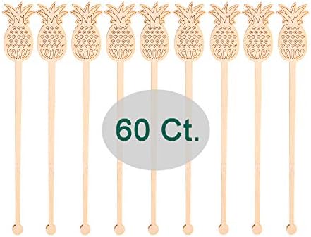  Sansnow Disposable Stirrers Coffee Stir Sticks, Bamboo Sticks For Hot Milk/Chocolate, Party Drink Stirring 60 Counts, 6.9"(Pineapple)