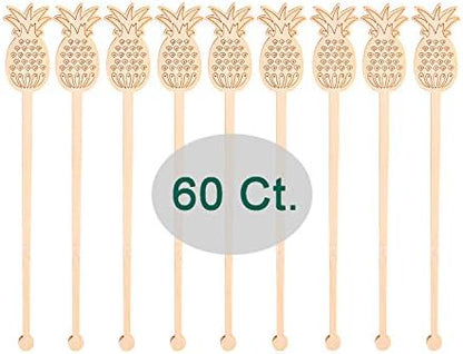  Sansnow Disposable Stirrers Coffee Stir Sticks, Bamboo Sticks For Hot Milk/Chocolate, Party Drink Stirring 60 Counts, 6.9"(Pineapple)