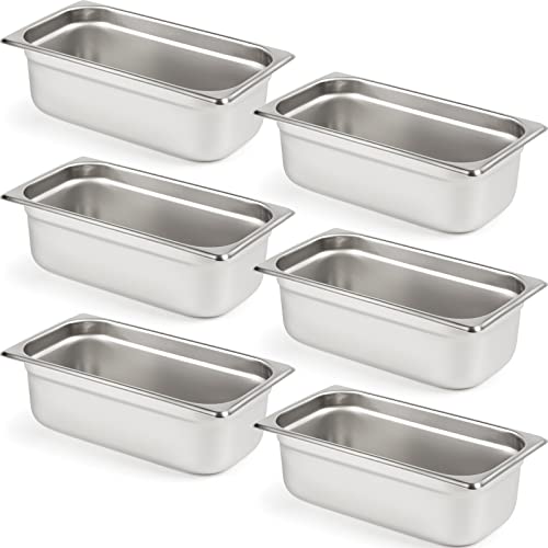  6 Pack Anti-Jam Hotel Pans, 1/3 Size 6 Inch Deep, NSF Commercial 18/8 Stainless Steel Chafing Steam Table Pan, Catering Storage Metal Food Pan