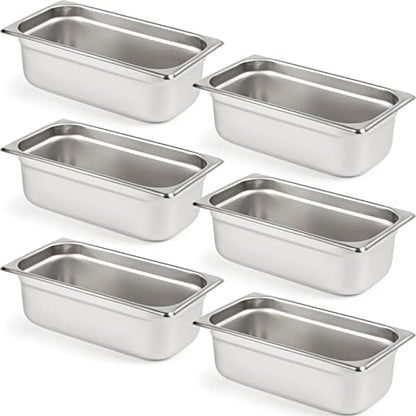  6 Pack Anti-Jam Hotel Pans, 1/3 Size 6 Inch Deep, NSF Commercial 18/8 Stainless Steel Chafing Steam Table Pan, Catering Storage Metal Food Pan