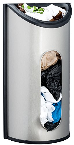  Greenco Plastic Bag Saver, Holder And Dispenser, Wall Mount Brushed Stainless Steel Storage Solution With An Extra Wide Opening For Easy Access To Grocery Bags, Trash Bags, Shopping Bags