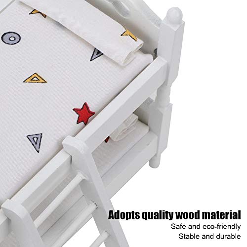  Miniature Dollhouse Furniture, Wooden Bunk Bed With Bedding Pillow Ladder For 1:12 Doll House Accessories (1:12) Dollhouses