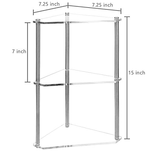  MyGift 3 Tier Clear Acrylic And Metal Tabletop Decorative Display Stand Desktop Corner Shelf, Tiered Bathroom Vanity Cosmetic Makeup Organization Shelves