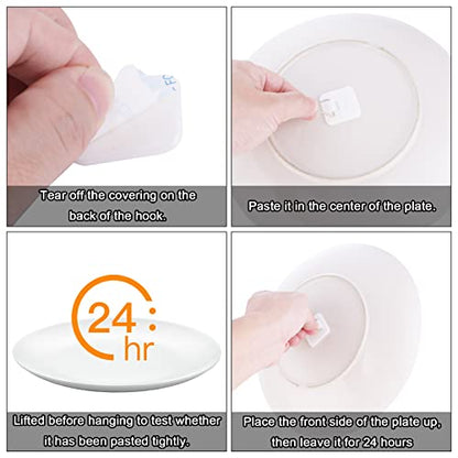 60 Pieces Invisible Adhesive Plate Hanger Wall Plate Hangers Plastic Adhesive Picture Hangers Without Nails Plate Holder Frame Hangers For Bathroom Kitchen Wall Decoration (Round&Square)