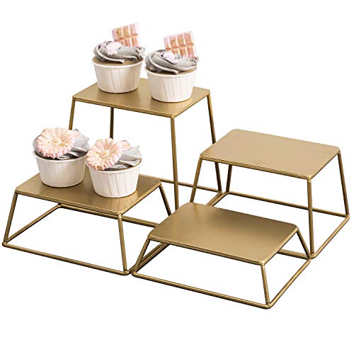  Modern Brass Tone Metal Nesting Buffet Table Food Or Retail Display Risers, Set Of 4
