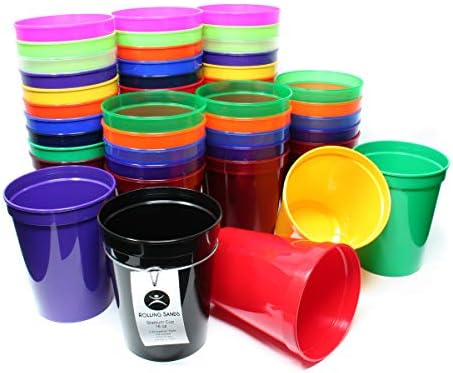  16 Oz Reusable Plastic Stadium Cups, Bulk 50 Pk, USA Made, BPA-Free Dishwasher Safe Plastic Tumblers, Light Pink