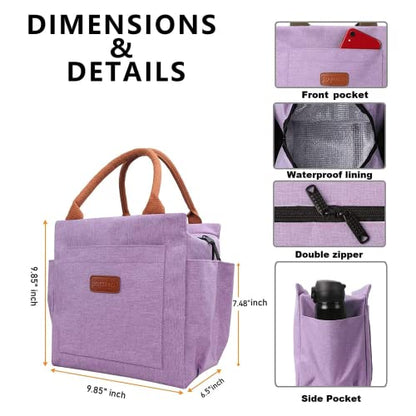  Lunch Bag Women Insulated Lunch Box Reusable Durable Leakproof Large Spacious Cooler Tote For Women Men Adult With Bottle Holder And Side Pockets For Work Office Travel Picnic - Purple