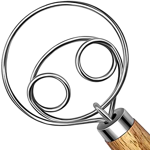  TEEVEA Danish Dough Whisk Stainless Steel Dough Whisk Dutch Style Bread Dough Hand Mixer Wooden Handle Kitchen Baking Tools Bread Making Tools And Supplies